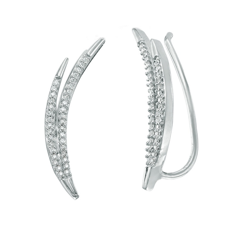 Main Image 1 of 0.18 CT. T.W. Diamond Split Curve Crawler Earrings in Sterling Silver