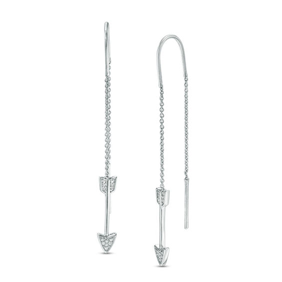 Diamond Accent Arrow Threader Earrings in Sterling Silver