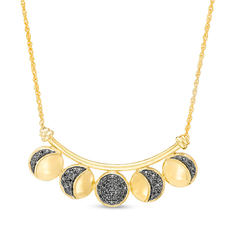 0.30 CT. T.W Black Diamond Moon Phase Curved Bar Necklace in Sterling Silver and 14K Gold Plate - 17"|Peoples Jewellers