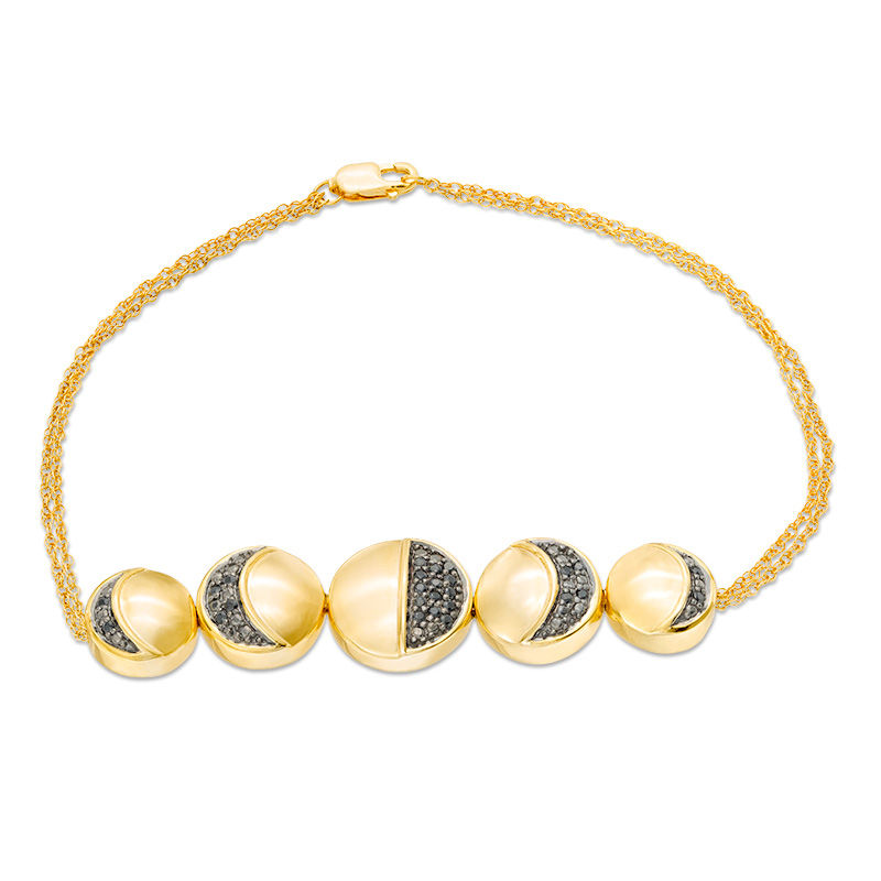 0.15 CT. T.W. Black Diamond Moon Double Strand Bracelet in Sterling Silver and 14K Gold Plate - 7.5"|Peoples Jewellers