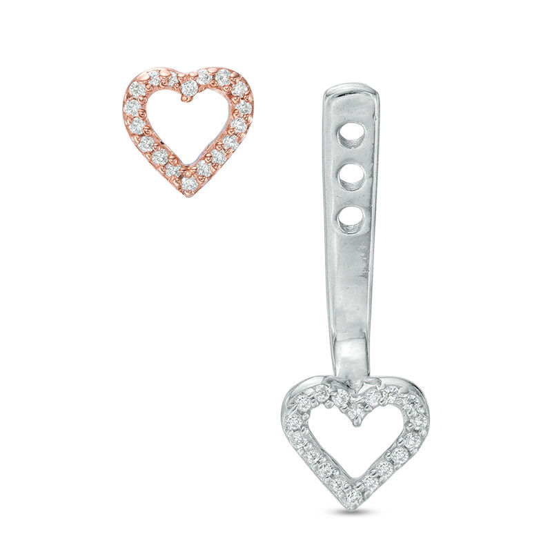 Main Image 2 of 0.18 CT. T.W. Diamond Heart Front/Back Earrings in 10K Two-Tone Gold