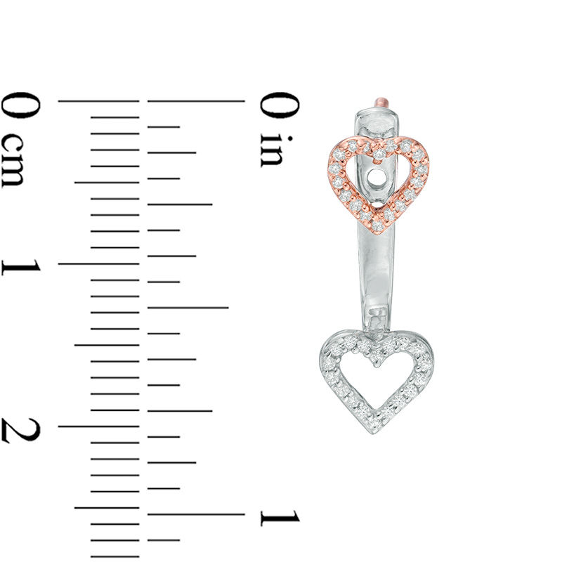 Main Image 3 of 0.18 CT. T.W. Diamond Heart Front/Back Earrings in 10K Two-Tone Gold