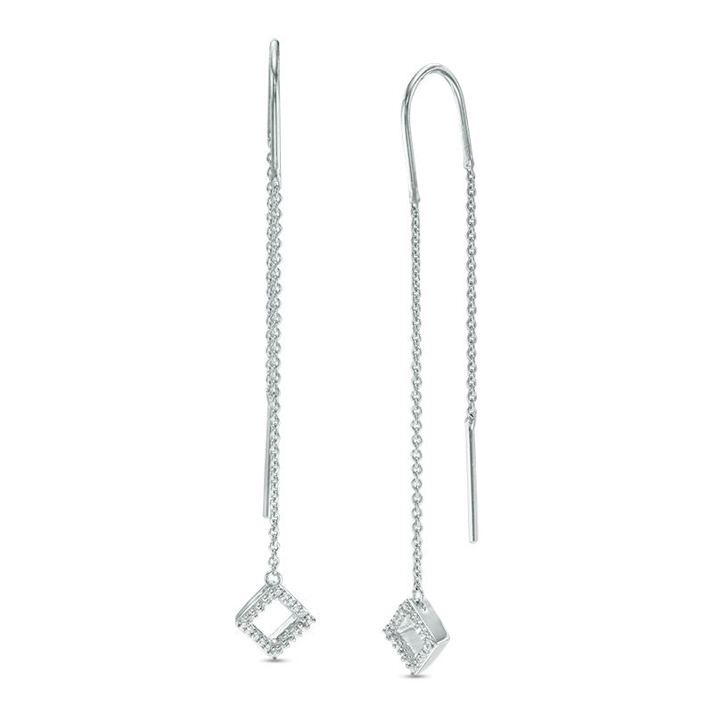 0.09 CT. T.W. Diamond Tilted Square Threader Earrings in Sterling Silver|Peoples Jewellers