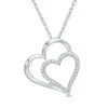 Thumbnail Image 1 of 0.10 CT. T.W. Diamond Tilted Motherly Hearts Pendant in Sterling Silver