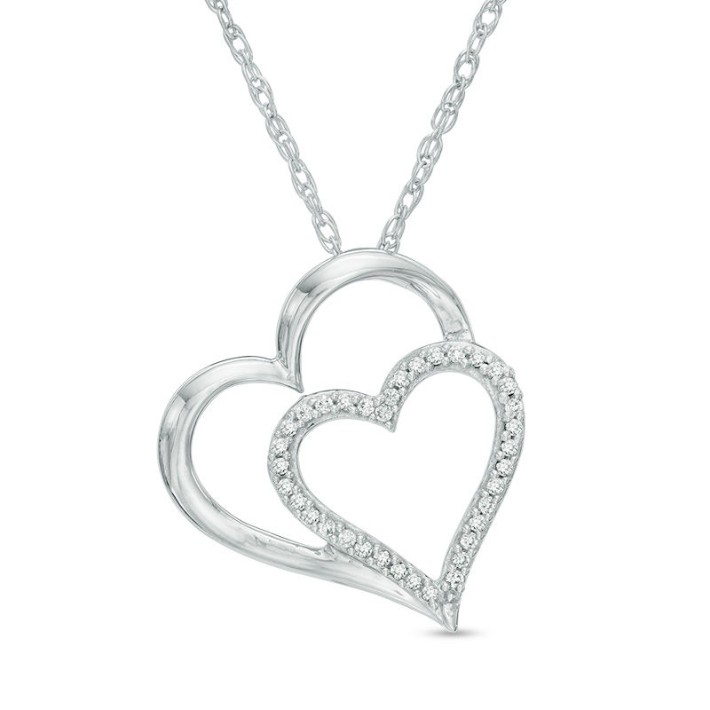 0.10 CT. T.W. Diamond Tilted Motherly Hearts Pendant in Sterling Silver|Peoples Jewellers
