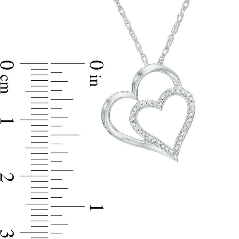 Main Image 2 of 0.10 CT. T.W. Diamond Tilted Motherly Hearts Pendant in Sterling Silver