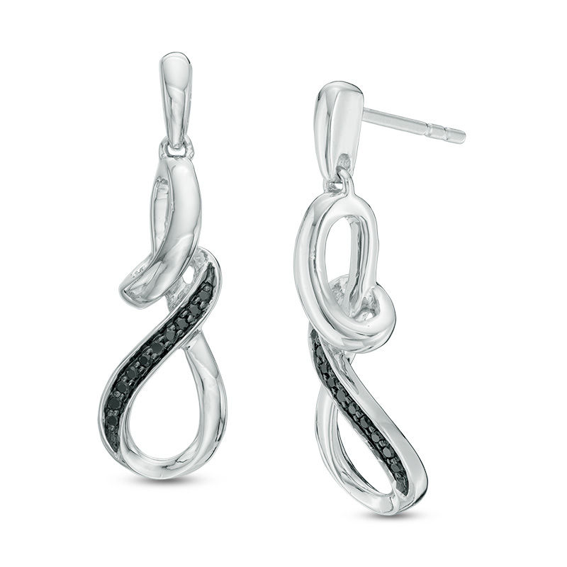 0.09 CT. T.W. Black Diamond Twist Drop Earrings in Sterling Silver|Peoples Jewellers