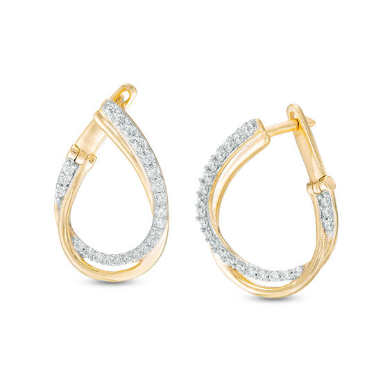 0 45 Ct T W Diamond Flat Front Twist Hoop Earrings In 10k Gold T W Diamond Flat Front Twist Hoop Earrings In 10k Gold