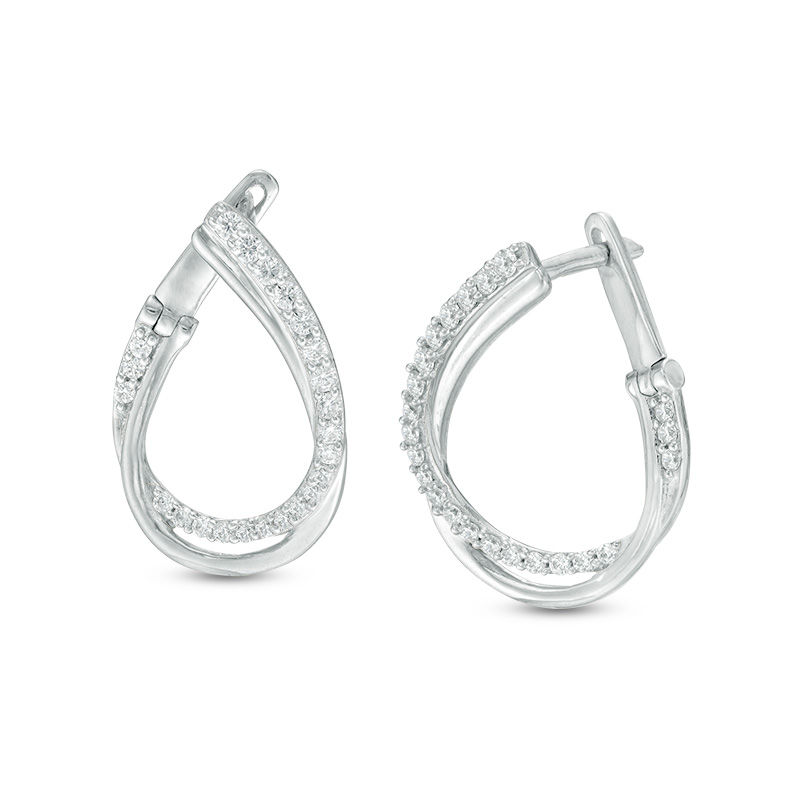 0.45 CT. T.W. Diamond Flat Front Twist Hoop Earrings in 10K White Gold