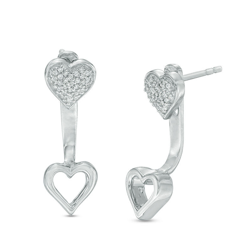 0.09 CT. T.W. Diamond Heart Front/Back Earrings in Sterling Silver|Peoples Jewellers