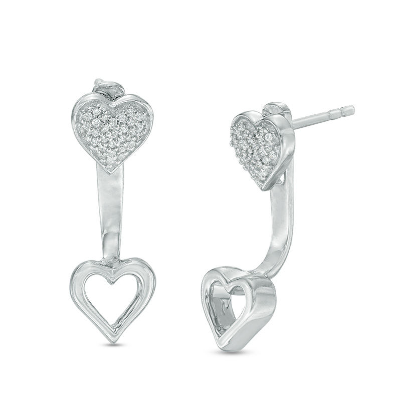 0.09 CT. T.W. Diamond Heart Front/Back Earrings in Sterling Silver