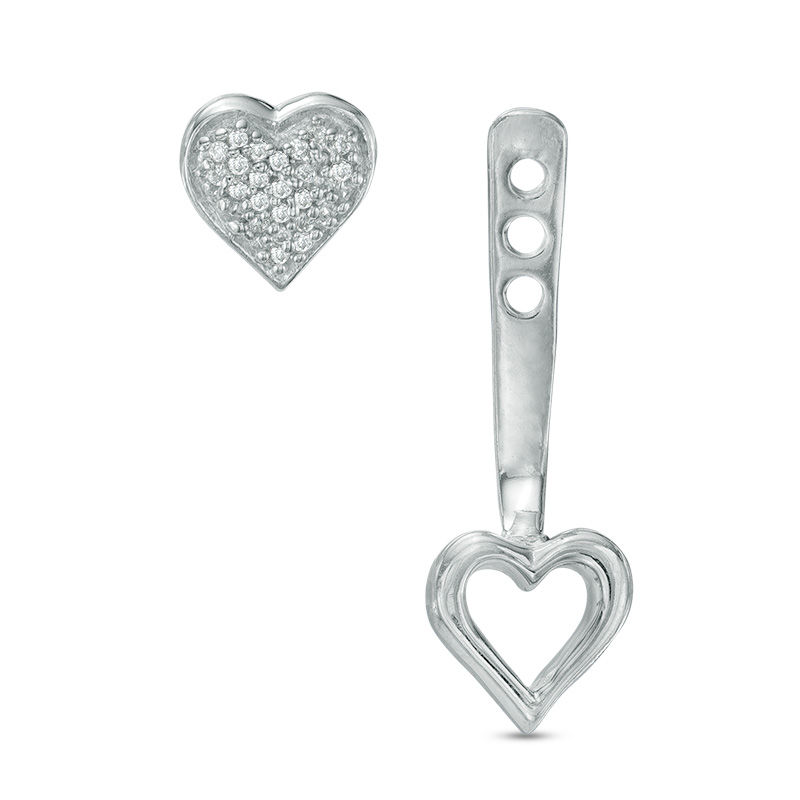 0.09 CT. T.W. Diamond Heart Front/Back Earrings in Sterling Silver