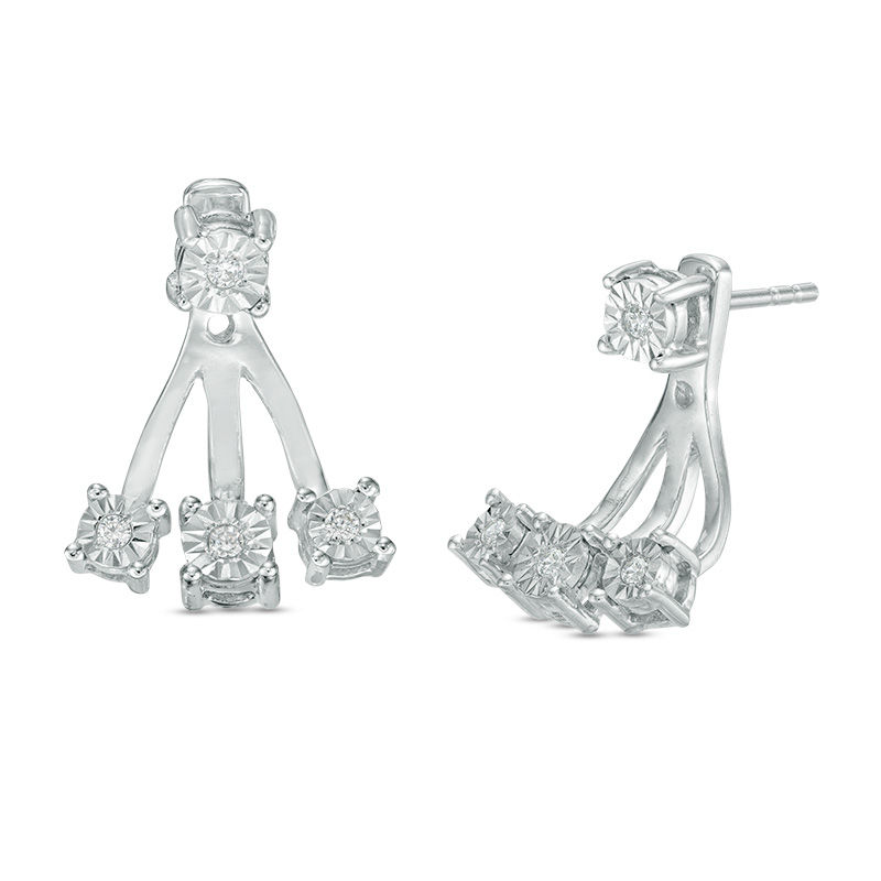 0.09 CT. T.W. Diamond Fan Front/Back Earrings in Sterling Silver