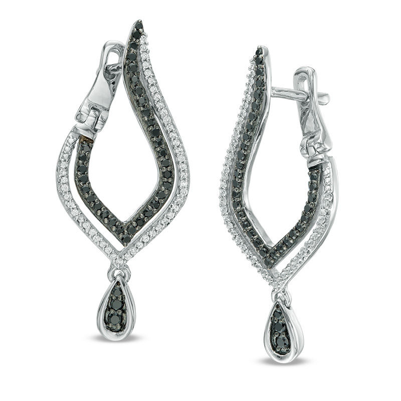 0.45 CT. T.W. Enhanced Black and White Diamond Flame Twist Drop Earrings in 10K White Gold|Peoples Jewellers