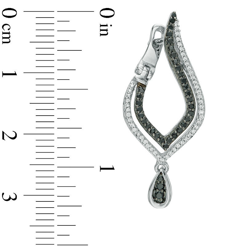 0.45 CT. T.W. Enhanced Black and White Diamond Flame Twist Drop Earrings in 10K White Gold