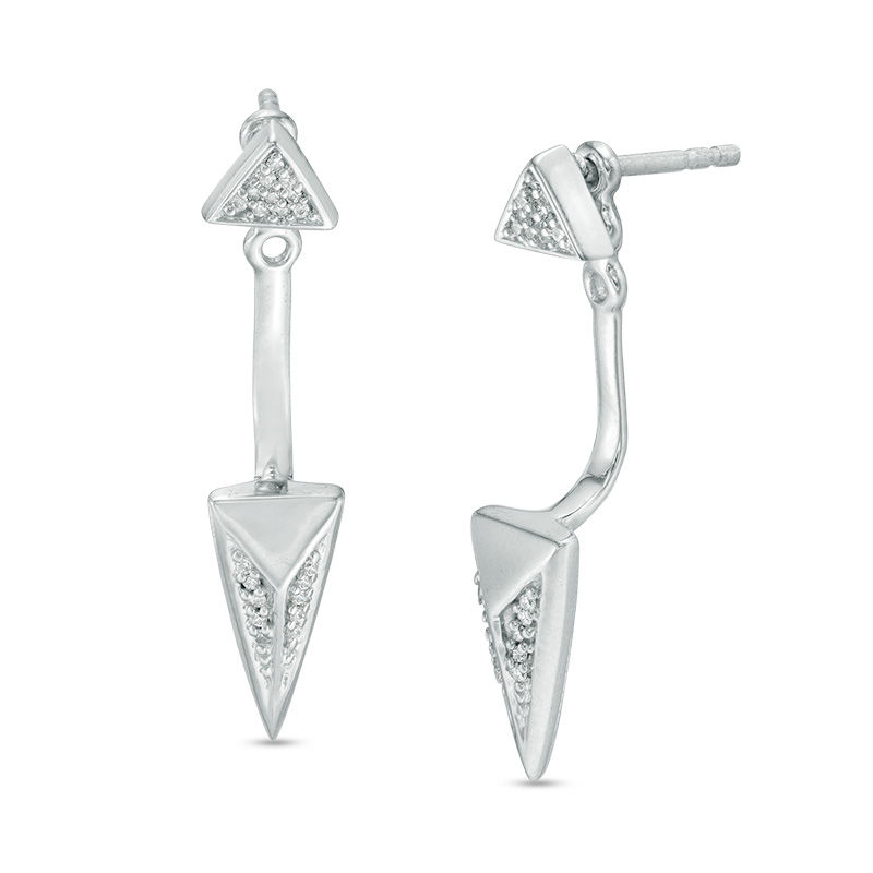 Main Image 1 of 0.09 CT. T.W. Diamond Pyramid Front/Back Earrings in Sterling Silver