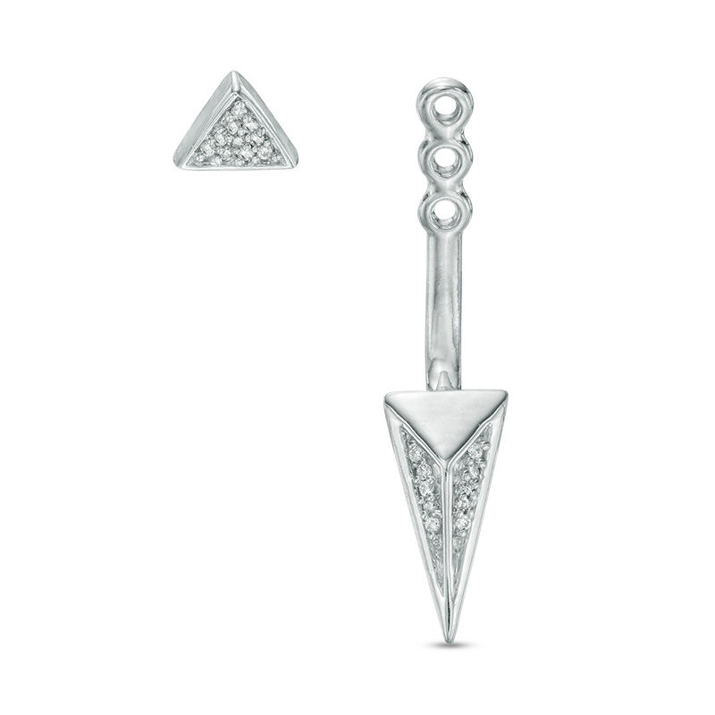 Main Image 2 of 0.09 CT. T.W. Diamond Pyramid Front/Back Earrings in Sterling Silver