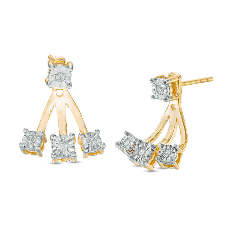 0.09 CT. T.W. Diamond Fan Front/Back Earrings in Sterling Silver and 14K Gold Plate