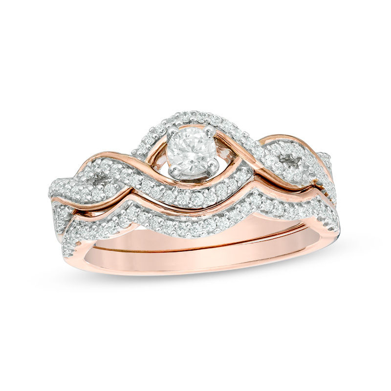 0.45 CT. T.W. Diamond Bypass Frame Twist Bridal Set in 10K Rose Gold