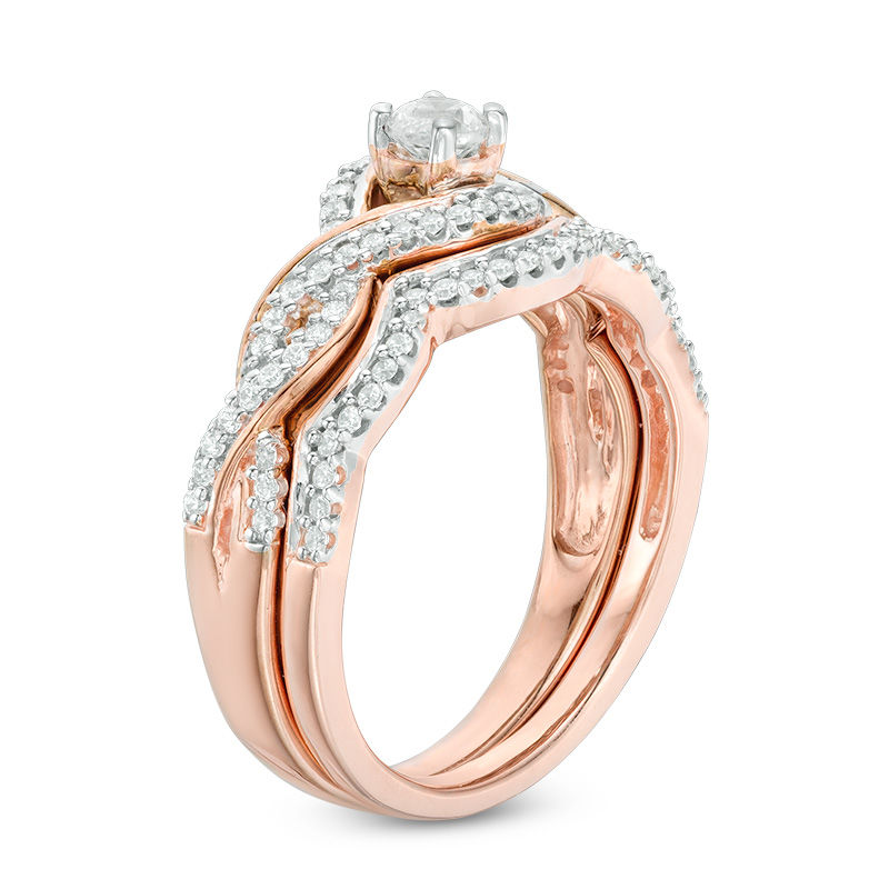 0.45 CT. T.W. Diamond Bypass Frame Twist Bridal Set in 10K Rose Gold ...