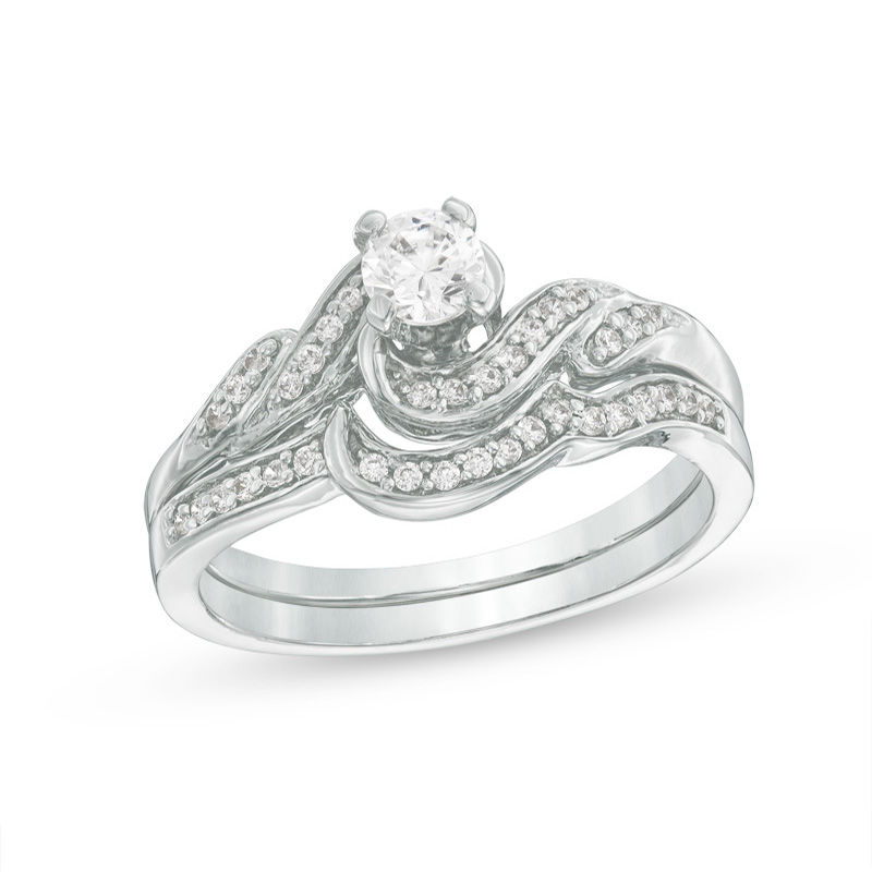 0.30 CT. T.W. Diamond Bypass Bridal Set in Sterling Silver