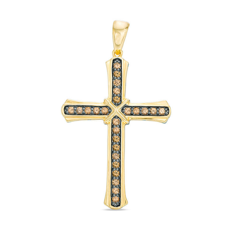 Men's 0.50 CT. T.W. Champagne Diamond "X" Cross Necklace Charm in 10K Gold|Peoples Jewellers