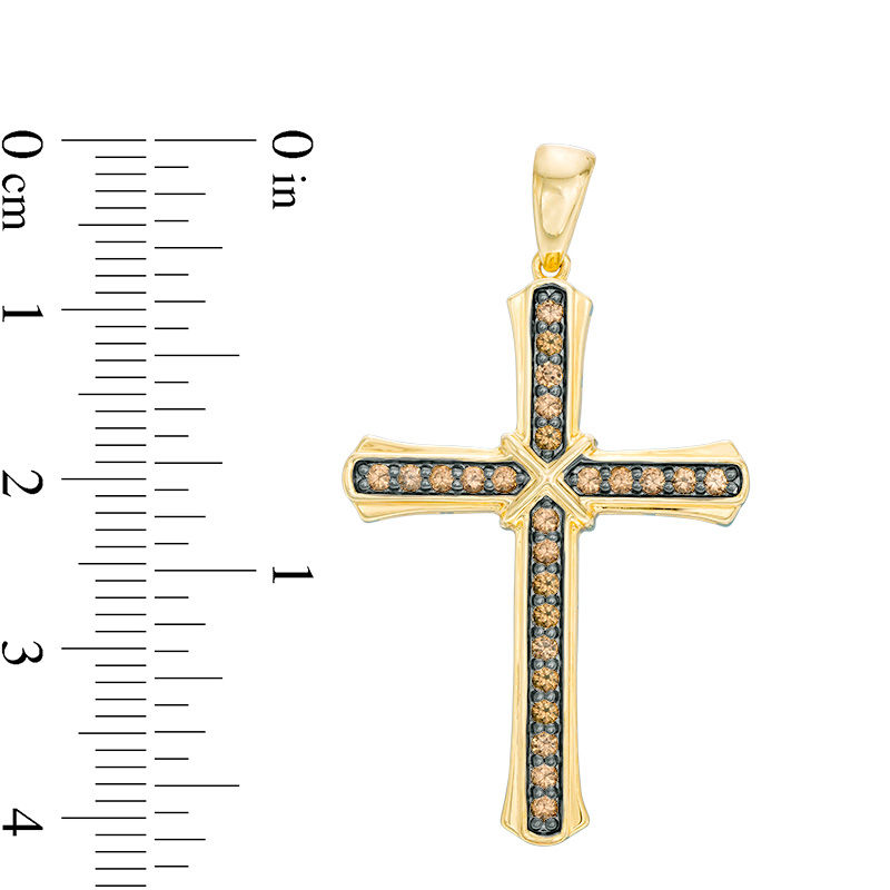 Main Image 2 of 0.50 CT. T.W. Champagne Diamond "X" Cross Necklace Charm in 10K Gold
