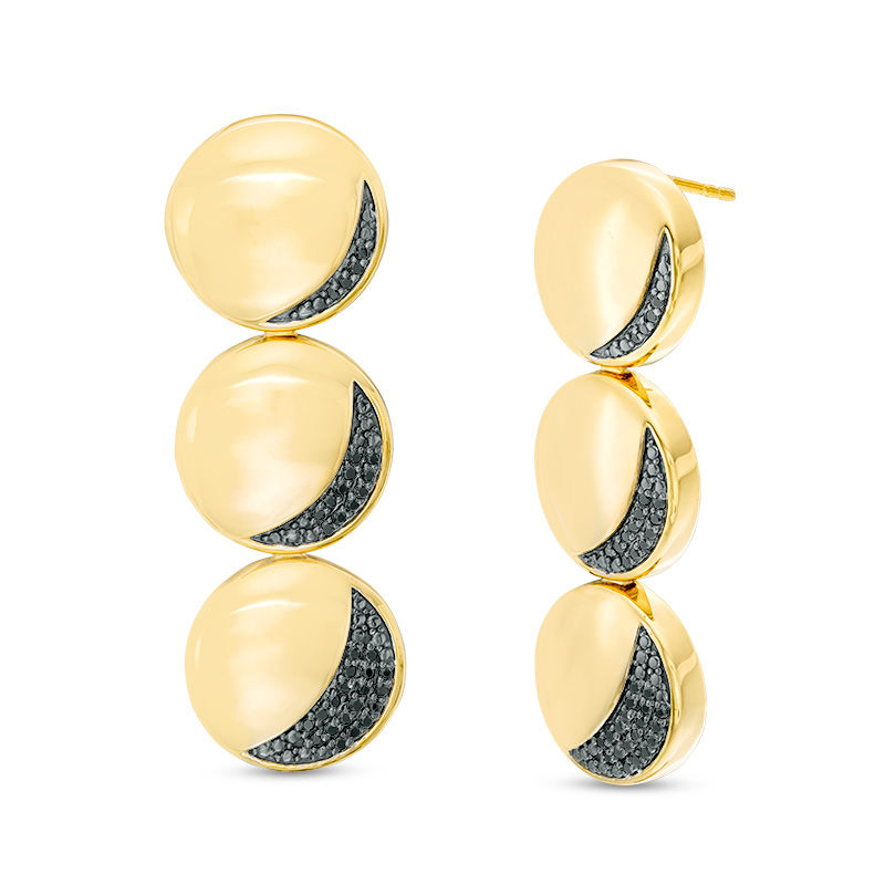 0.30 CT. T.W. Black Diamond Three Moon Drop Earrings in Sterling Silver and 14K Gold Plate|Peoples Jewellers