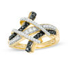Thumbnail Image 0 of 0.37 CT. T.W. White and Black Diamond Crossover Ring in 10K Gold