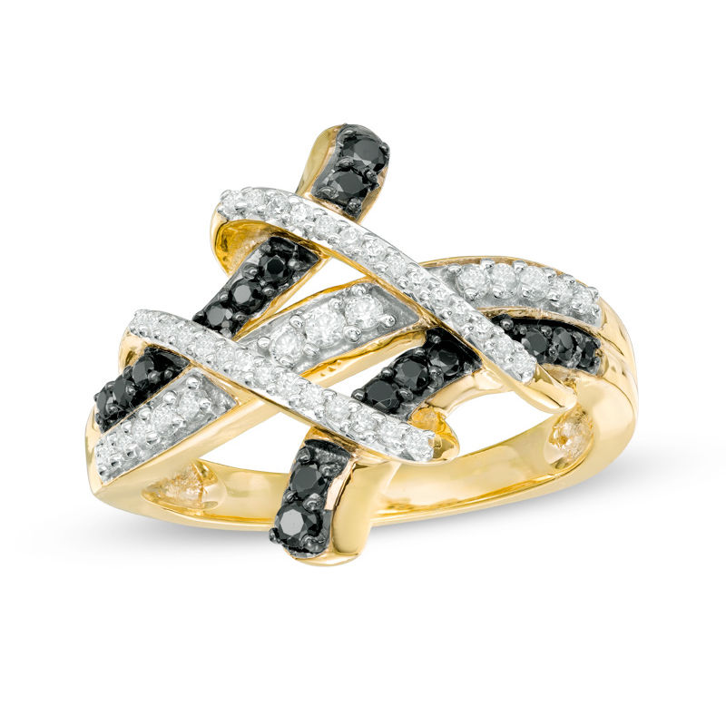 0.37 CT. T.W. White and Black Diamond Crossover Ring in 10K Gold