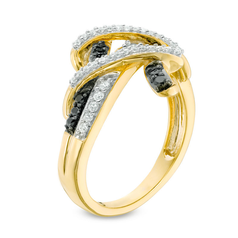 0.37 CT. T.W. White and Black Diamond Crossover Ring in 10K Gold