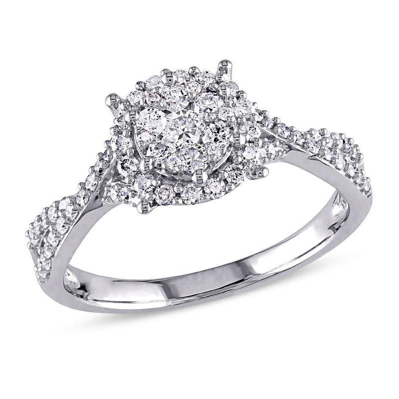 0.50 CT. T.W. Multi-Diamond Frame Twist-Shank Ring in 10K White Gold|Peoples Jewellers