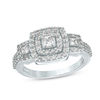Thumbnail Image 0 of 0.95 CT. T.W. Princess-Cut Diamond Three Stone Frame Ring in 10K White Gold