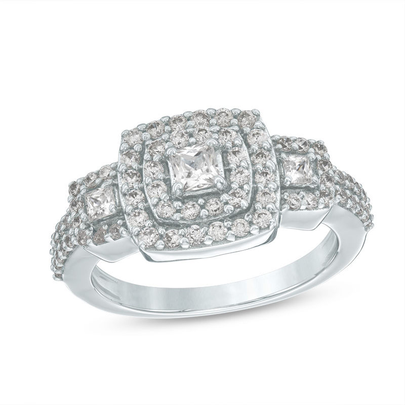 0.95 CT. T.W. Princess-Cut Diamond Three Stone Frame Ring in 10K White Gold