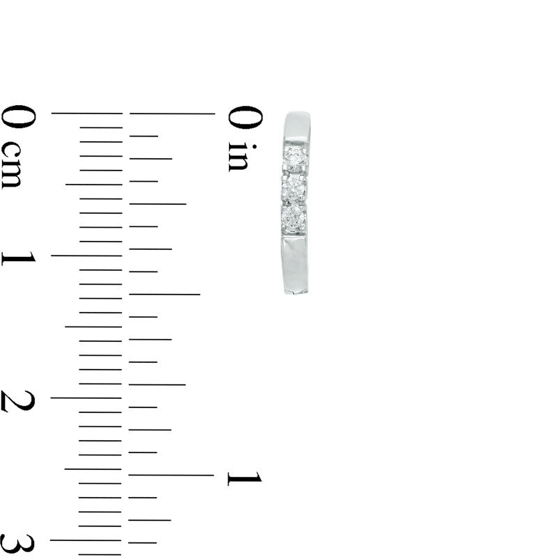 Main Image 2 of 0.13 CT. T.W. Diamond Three Stone Huggie Hoop Earrings in 10K White Gold