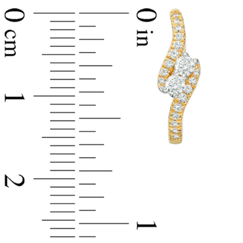 Main Image 2 of Ever Us™ 0.40 CT. T.W. Two-Stone Diamond Bypass Hoop Earrings in 14K Gold