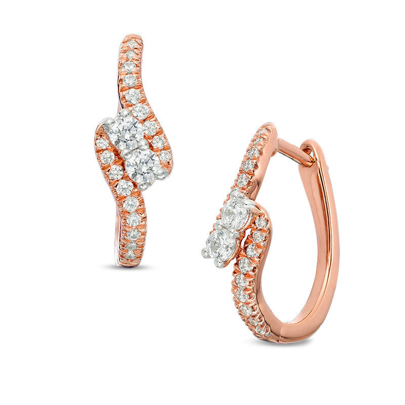 Ever Us™ 0.40 CT. T. W. Two-Stone Diamond Bypass Hoop Earrings in 14K Rose Gold