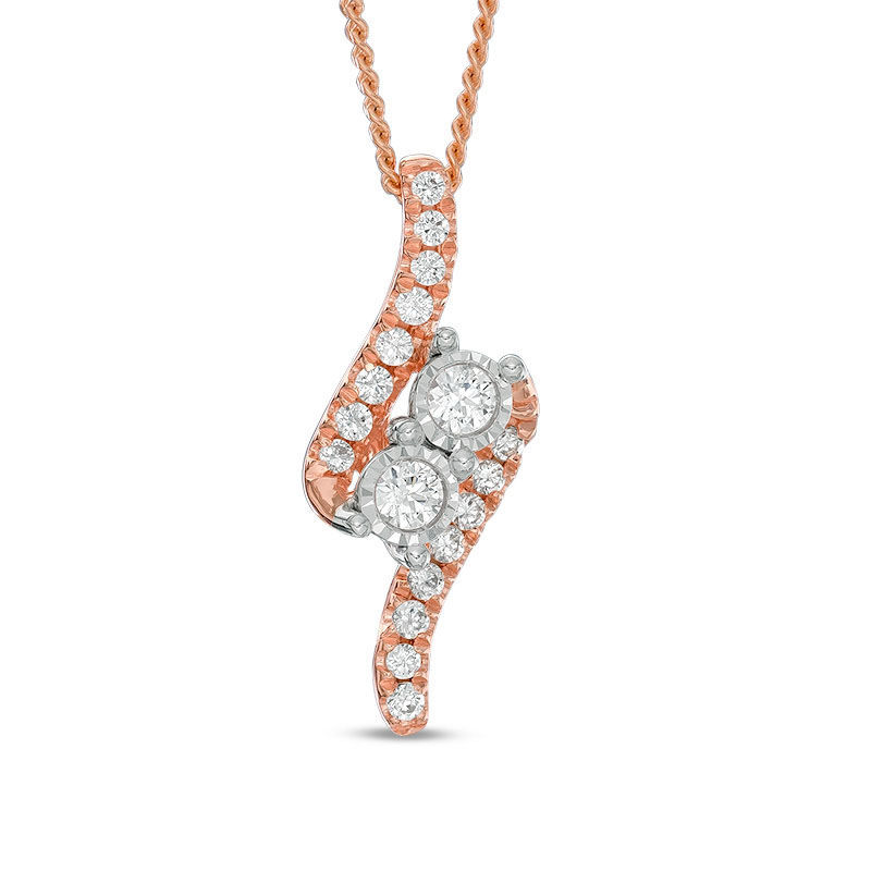 Ever Us™ 0.25 CT. T.W. Two-Stone Diamond Bypass Pendant in 14K Rose Gold - 19"