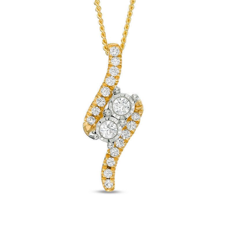 Ever Us™ 0.25 CT. T.W. Two-Stone Diamond Bypass Pendant in 14K Gold - 19"