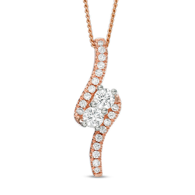 Main Image 1 of Ever Us™ 0.50 CT. T.W. Two-Stone Diamond Bypass Pendant in 14K Rose Gold - 19"