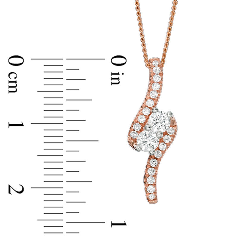 Main Image 4 of Ever Us™ 0.50 CT. T.W. Two-Stone Diamond Bypass Pendant in 14K Rose Gold - 19"