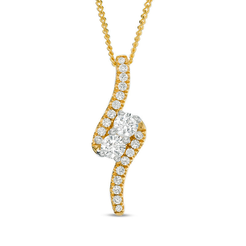 Main Image 1 of Ever Us™ 0.50 CT. T.W. Two-Stone Diamond Bypass Pendant in 14K Gold - 19"