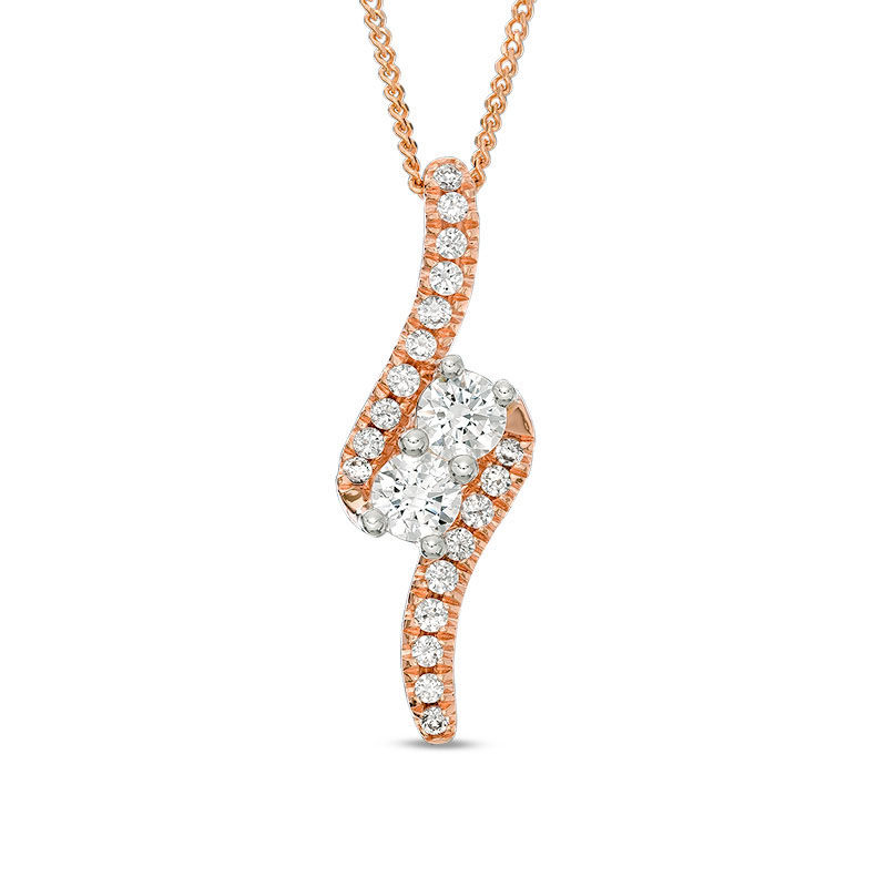 Main Image 1 of Ever Us™ 0.75 CT. T.W. Two-Stone Diamond Bypass Pendant in 14K Rose Gold - 19"