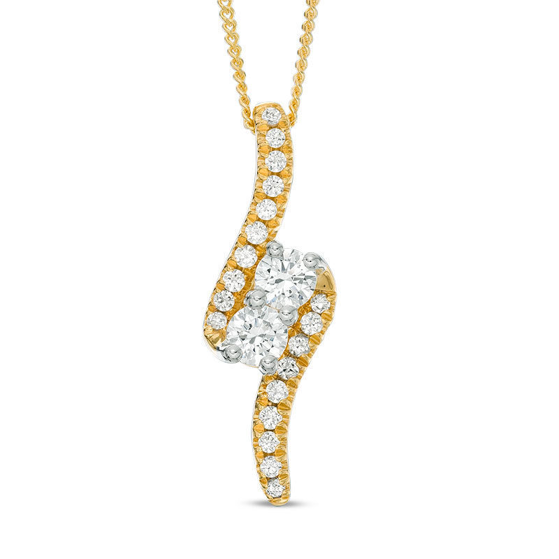Main Image 1 of Ever Us™ 0.75 CT. T.W. Two-Stone Diamond Bypass Pendant in 14K Gold - 19"