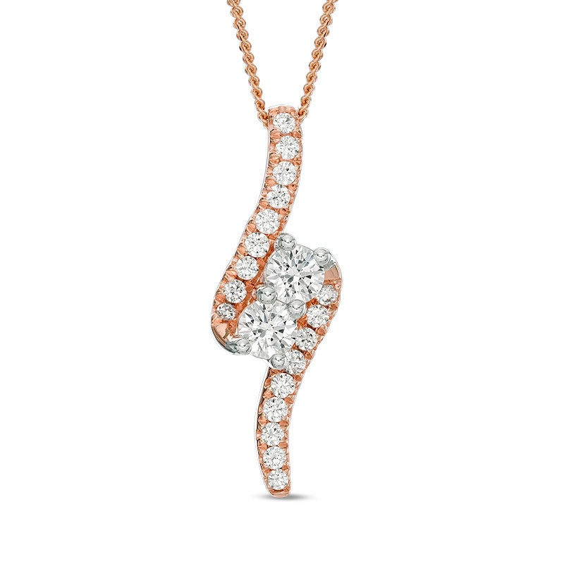 Main Image 1 of Ever Us™ 1.00 CT. T.W. Two-Stone Diamond Bypass Pendant in 14K Rose Gold - 19"