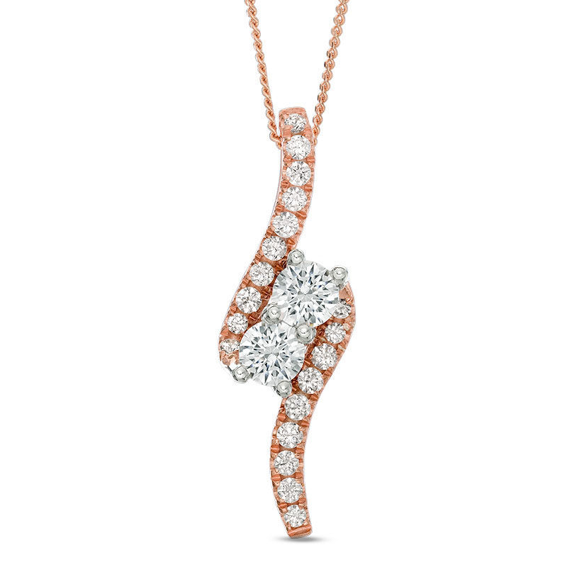 Main Image 1 of Ever Us™ 1.50 CT. T.W. Two-Stone Diamond Bypass Pendant in 14K Rose Gold - 19"