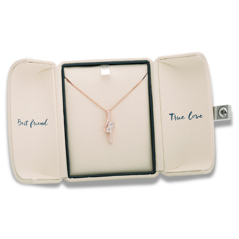 Main Image 3 of Ever Us™ 1.50 CT. T.W. Two-Stone Diamond Bypass Pendant in 14K Rose Gold - 19"