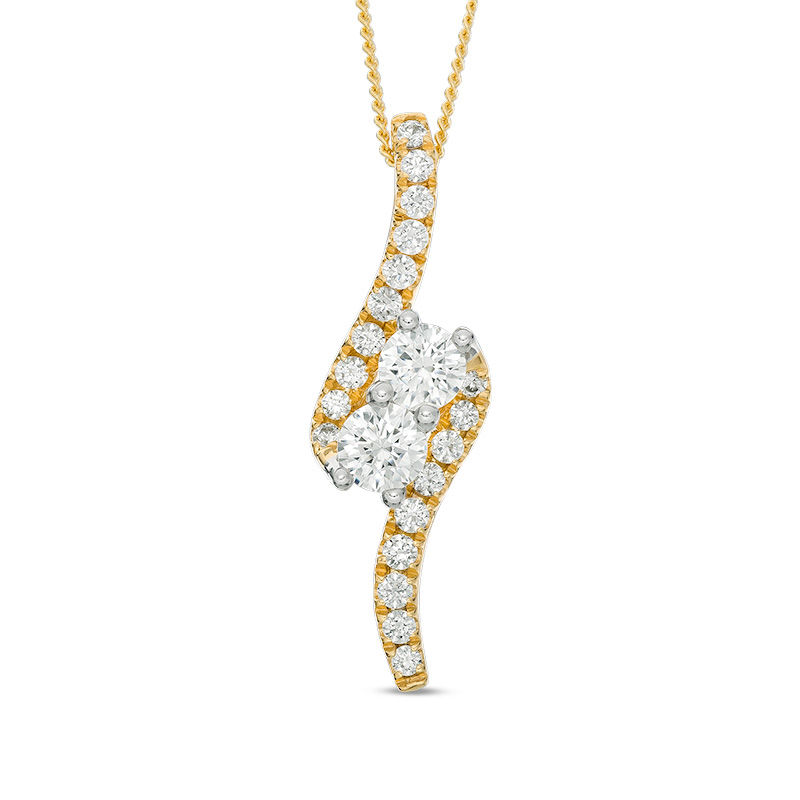 Main Image 1 of Ever Us™ 1.50 CT. T.W. Two-Stone Diamond Bypass Pendant in 14K Gold - 19"