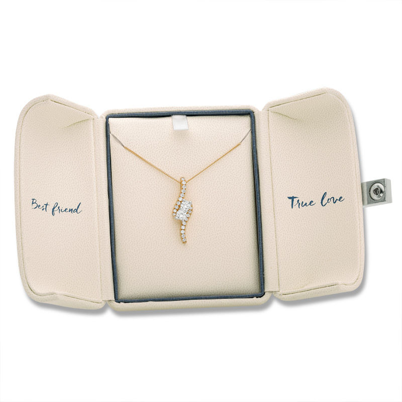 Main Image 3 of Ever Us™ 1.50 CT. T.W. Two-Stone Diamond Bypass Pendant in 14K Gold - 19"