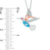 Thumbnail Image 1 of Swiss Blue Topaz, Lab-Created Ruby and White Sapphire Hummingbird Pendant in Sterling Silver and 14K Rose Gold Plate